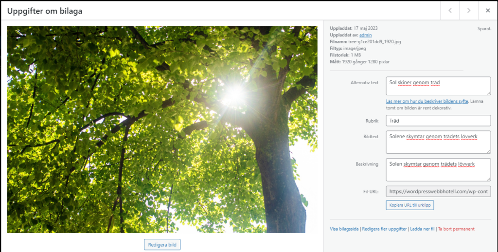 Lägg upp bilder i WordPress och ange dess bildinformation