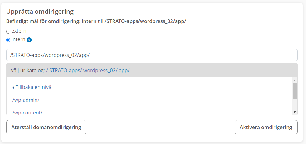Upprätta omdirigering av WordPress i STRATO Kundinloggning